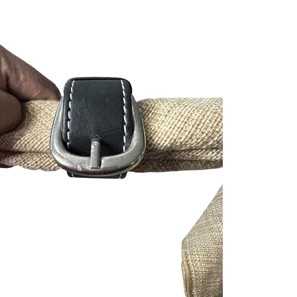Set of 4 Black Leather Belt Napkin Rings with Buckles and Tan Woven Napkins - Picture 3 of 4